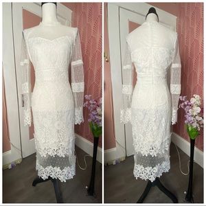 Just Me White Lace Wiggle Dress Wedding Formal